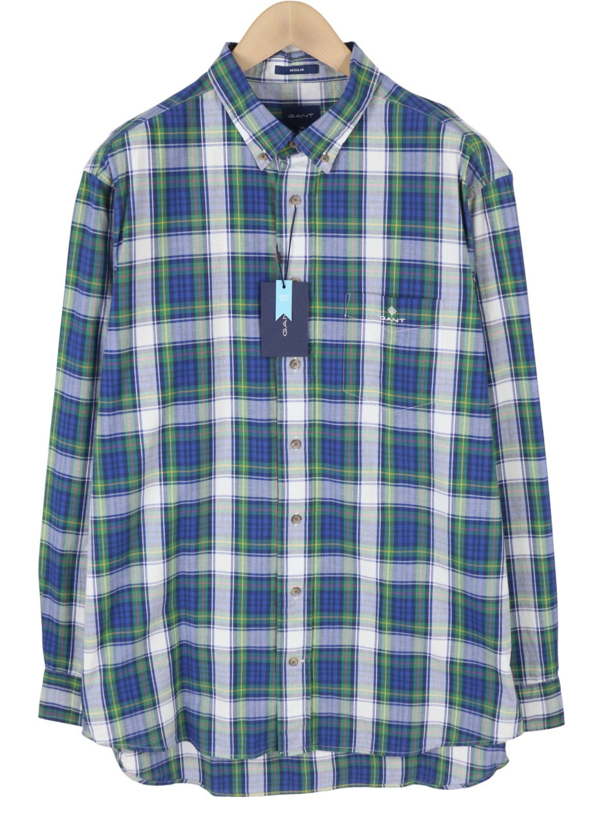 GANT Red Washed Bc Check Men Shirt 2XL Lavish Green Plaid Button-Down Casual