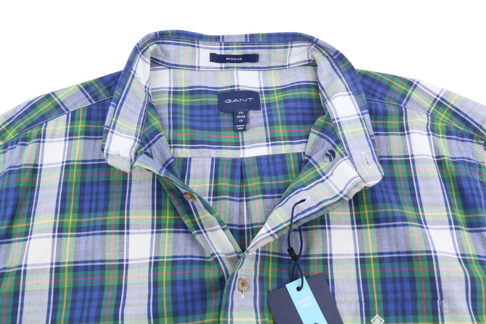 GANT raudoni languoti vyriški marškinėliai su sagomis, 2XL dydžio, prabangiai žali languoti marškinėliai.