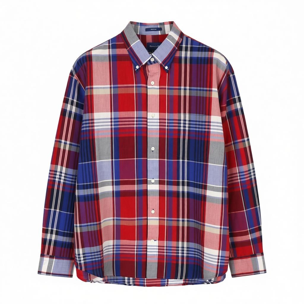 GANT Washed Poplin Check Men Shirt L Relaxed Button-Down Neck Plaid Casual