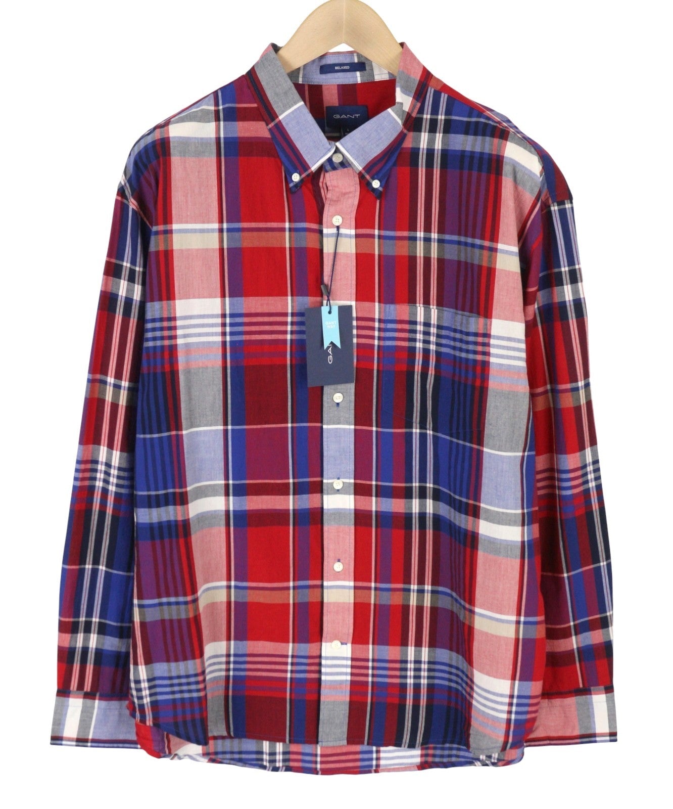 GANT Washed Poplin Check Men Shirt L Relaxed Button-Down Neck Plaid Casual