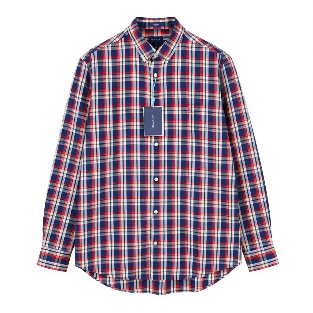 GANT Tech Prep Oxford Check Men Shirt L Equestrian Red Button-Down Pocket Casual