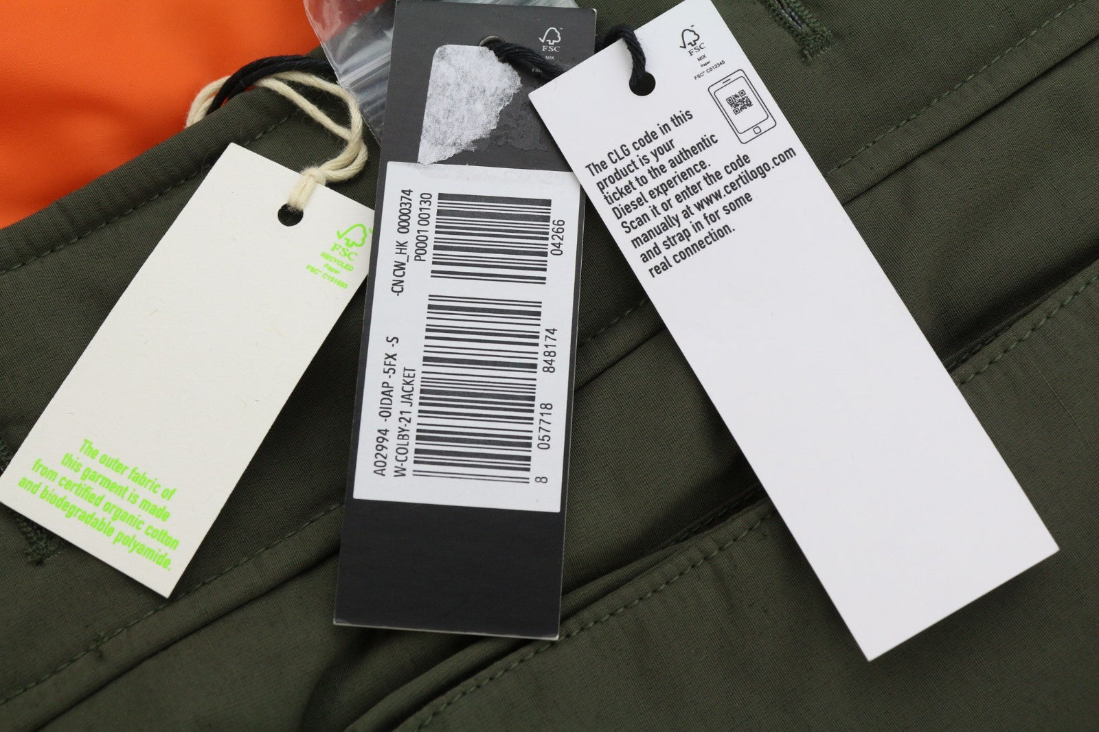 DIESEL V-Colby Men's Jacket S Green Hooded Parka Padded Mid-Length RRP395