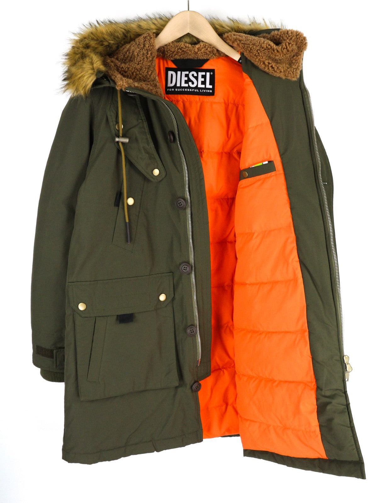 DIESEL V-Colby Men's Jacket S Green Hooded Parka Padded Mid-Length RRP395