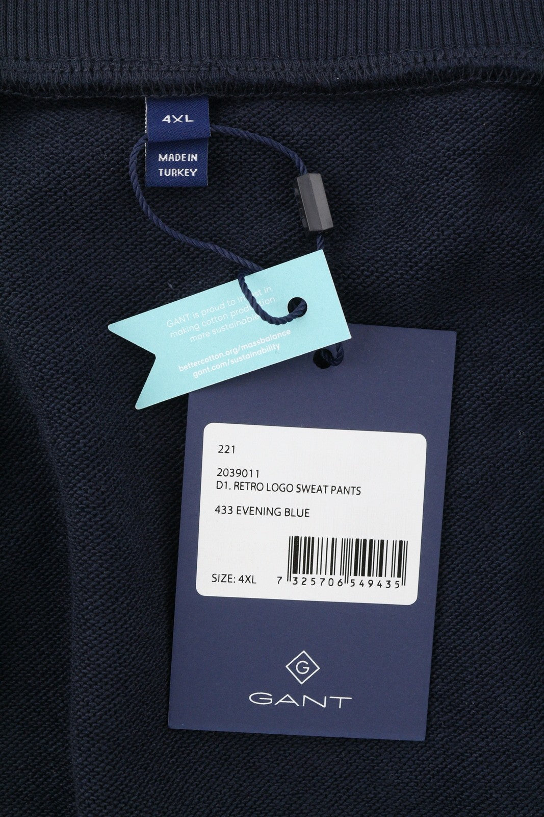 GANT Retro Logo Sweat Pants Men Trousers 4XL Navy Drawstring Waist Logo Jogg