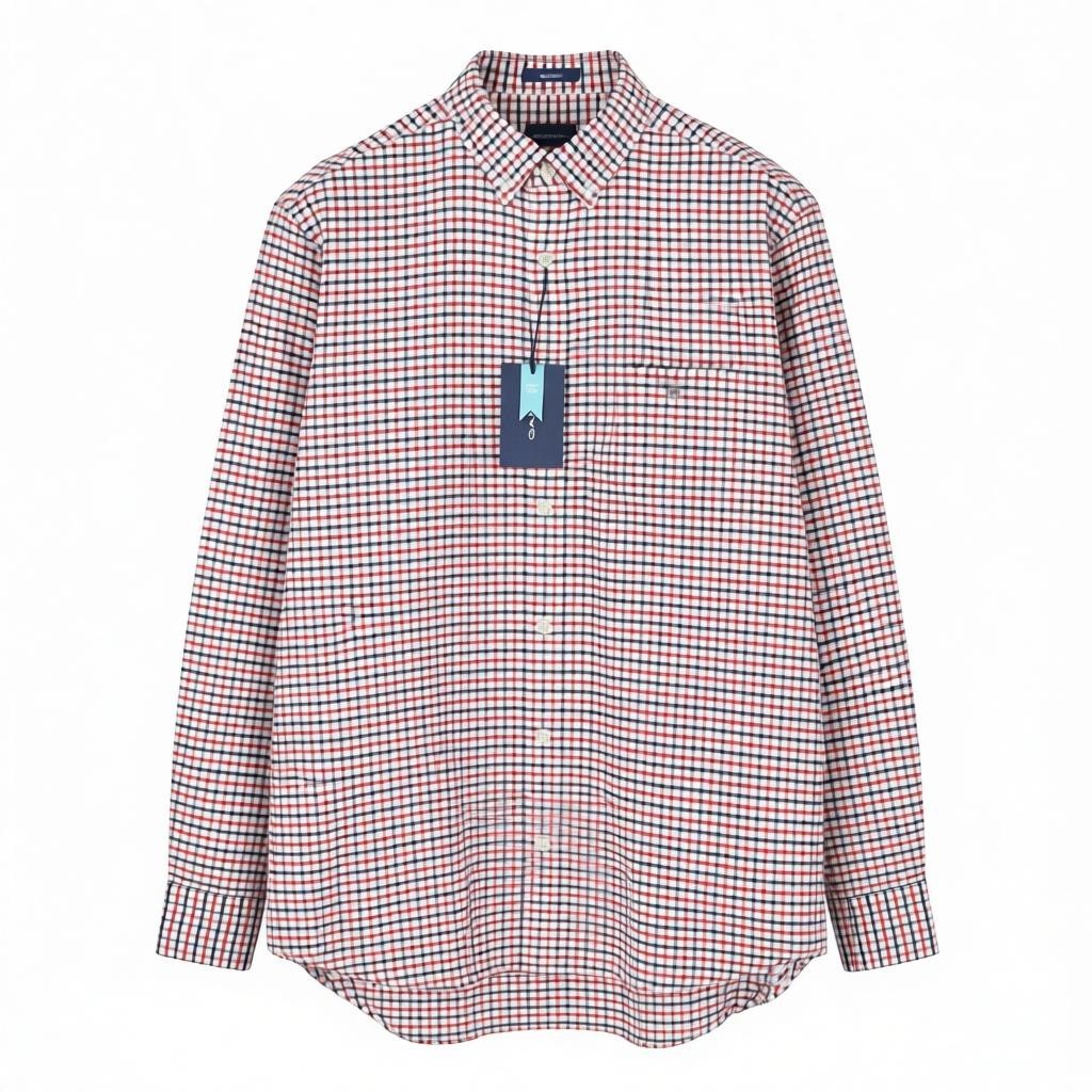 GANT Oxford Tattersall Men Shirt L Equestrian Red Button-Down Pocket Casual