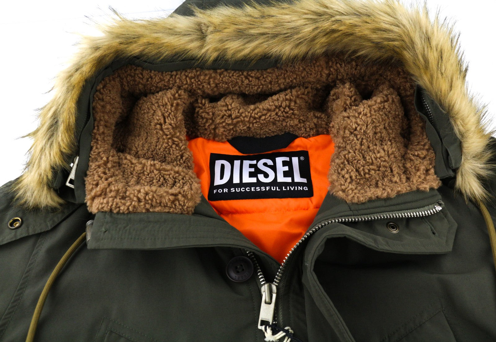 DIESEL V-Colby vyriška striukė S chaki spalvos parka su gobtuvu, pašiltinta vidutinio ilgio, RRP395 
