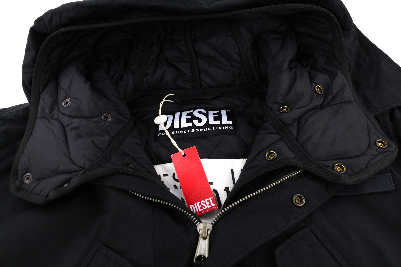 DIESEL W-Miles Men's Jacket S Black Padded Parka Hidden Zip Hooded RRP475