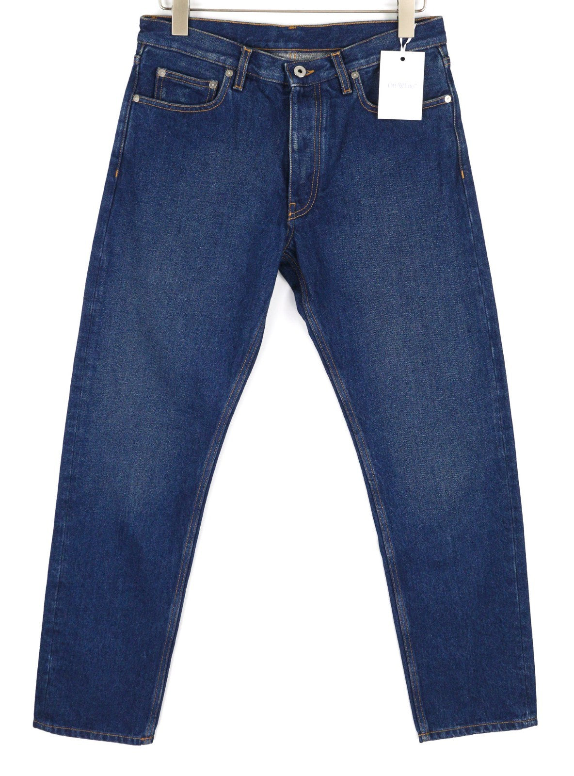 OFF-WHITE ARR Men Jeans W31 Dark Blue Tapered Washed Denim Button Pocket RRP650