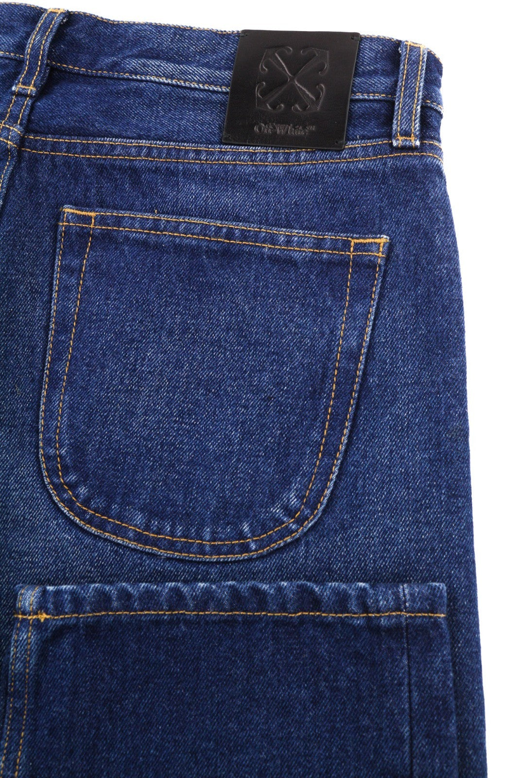 OFF-WHITE ARR Men Jeans W31 Dark Blue Tapered Washed Denim Button Pocket RRP650