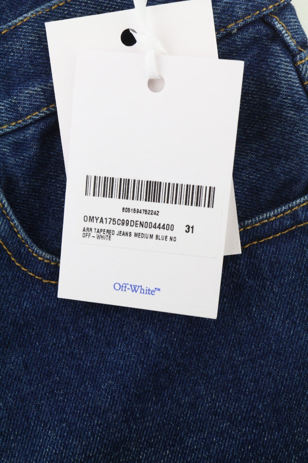 OFF-WHITE ARR Men Jeans W31 Dark Blue Tapered Washed Denim Button Pocket RRP650