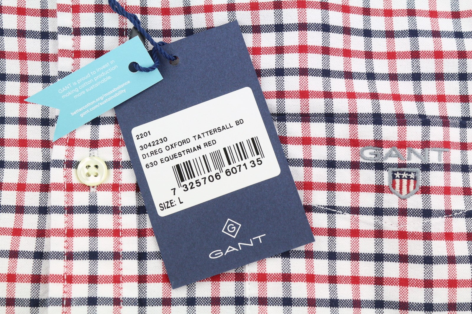 GANT Oxford Tattersall Men Shirt L Equestrian Red Button-Down Pocket Casual