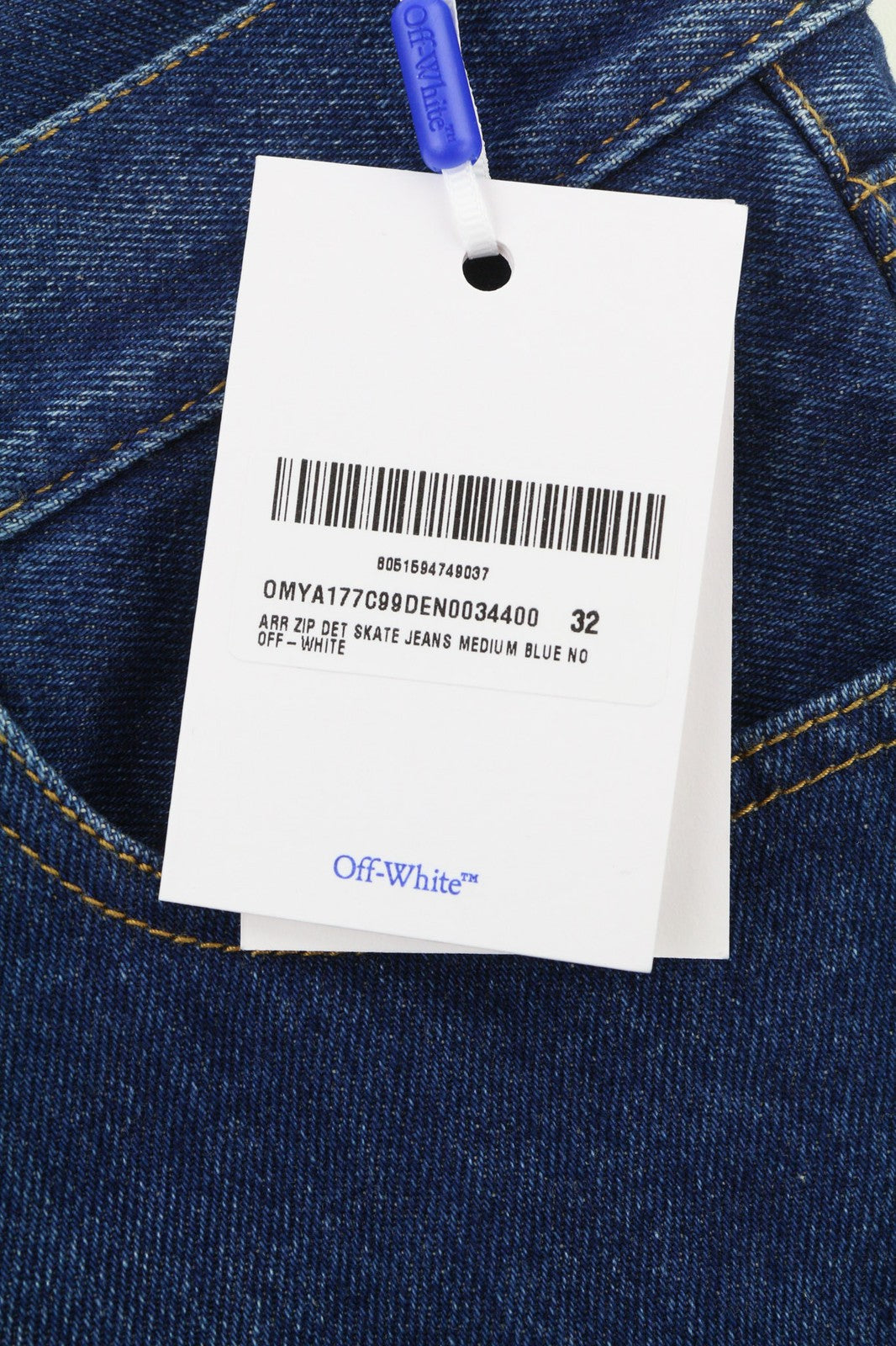 OFF-WHITE ARR Zip Det Skate Men Jeans W32 Blue Washed Denim Zip Pockets RRP650