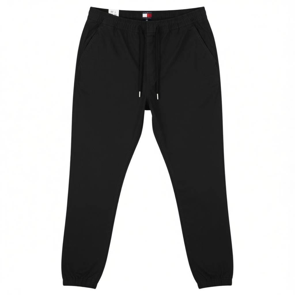 TOMMY HILFIGER Austin Men Trousers W34/L32 Black Cargo Elastic Drawstring Waist