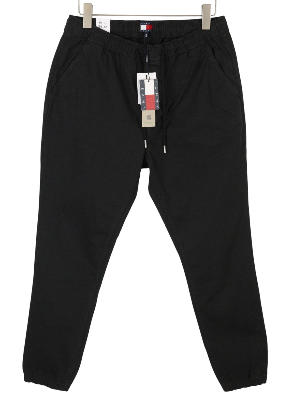 TOMMY HILFIGER Austin Men Trousers W34/L32 Black Cargo Elastic Drawstring Waist