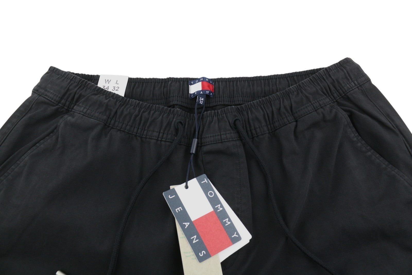 TOMMY HILFIGER Austin Men Trousers W34/L32 Black Cargo Elastic Drawstring Waist