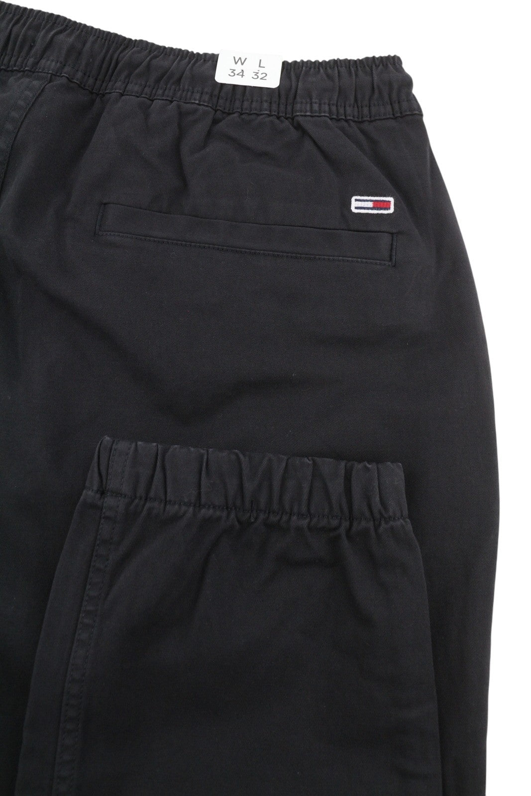 TOMMY HILFIGER Austin Men Trousers W34/L32 Black Cargo Elastic Drawstring Waist