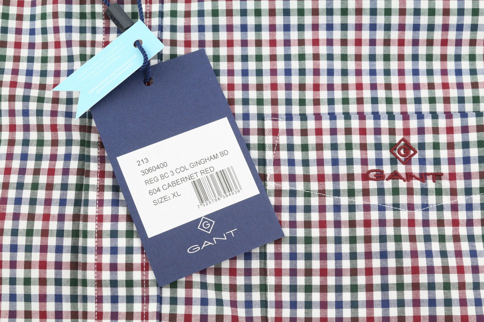 GANT The Broadcloth Gingham Men Shirt XL Cabernet Red Plaid Button-Down Casual