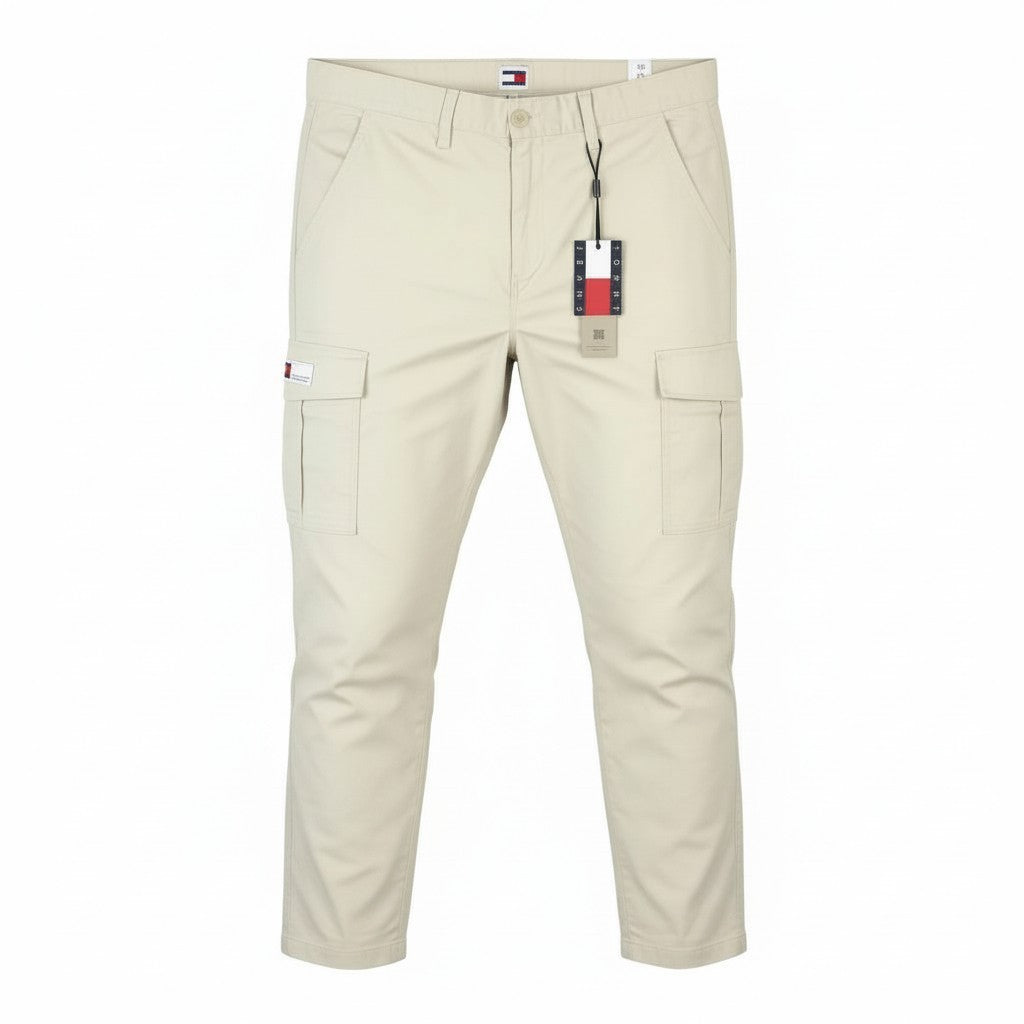 TOMMY HILFIGER Austin Men Trousers W33/L32 Beige Tapered Fit Zip Fly Cargo