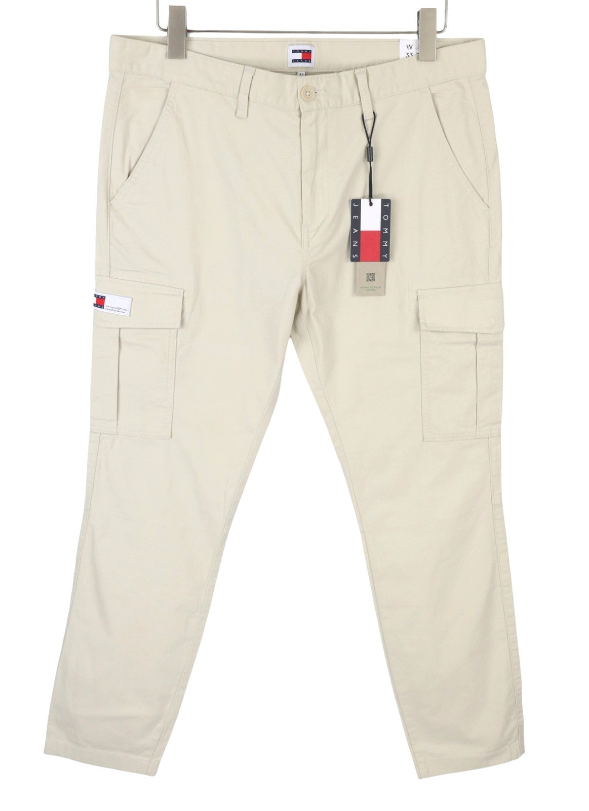 TOMMY HILFIGER Austin Men Trousers W33/L32 Beige Tapered Fit Zip Fly Cargo