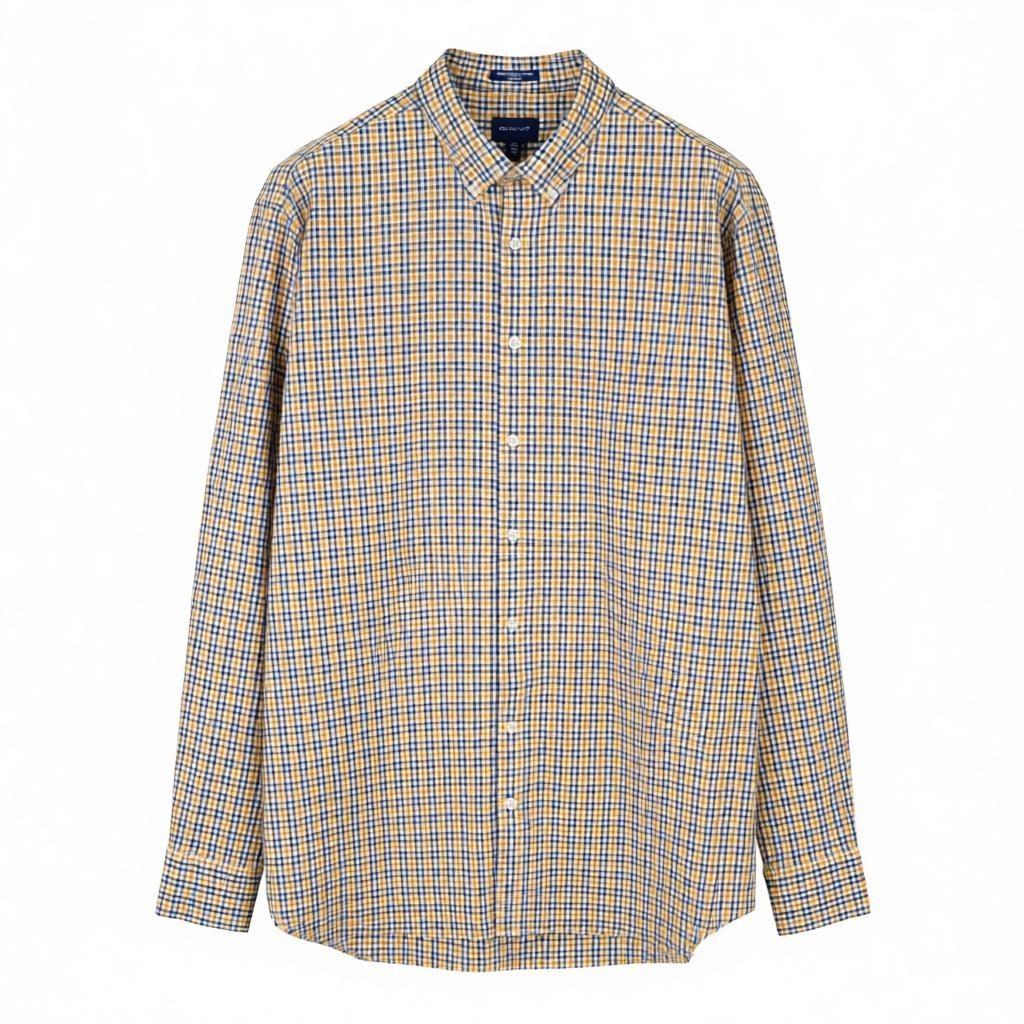 GANT The Broadcloth Gingham Men Shirt 2XL Mustard Orange Button-Down Casual