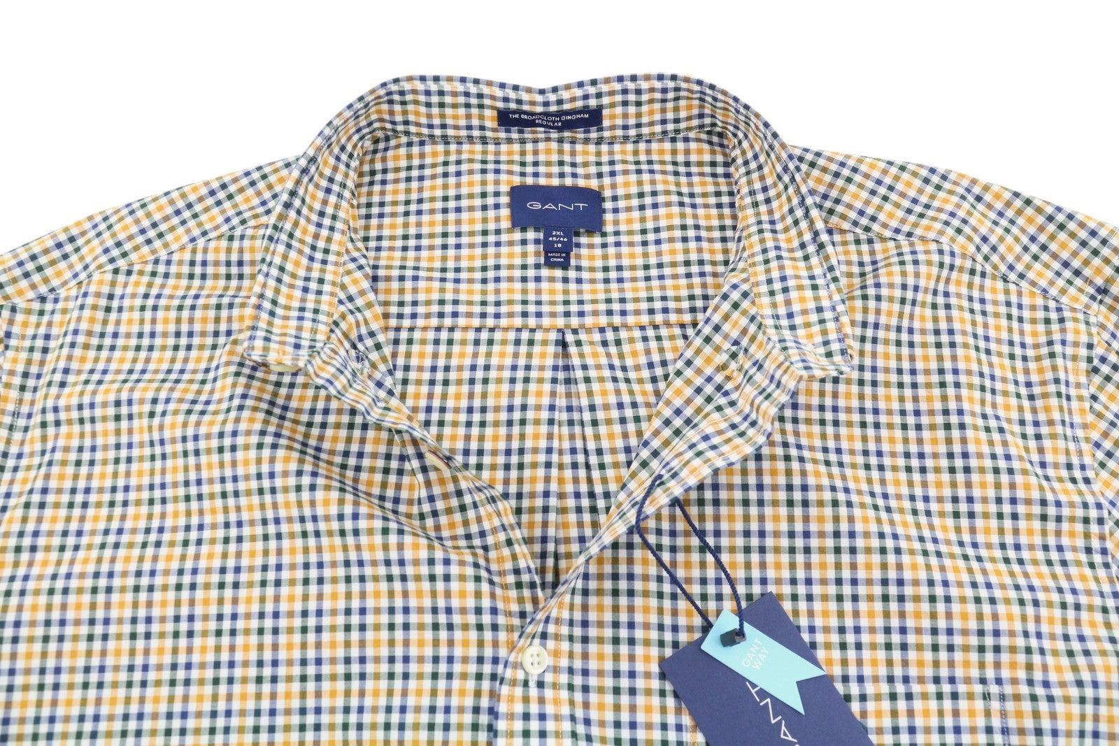 GANT The Broadcloth Gingham Men Shirt 2XL Mustard Orange Button-Down Casual