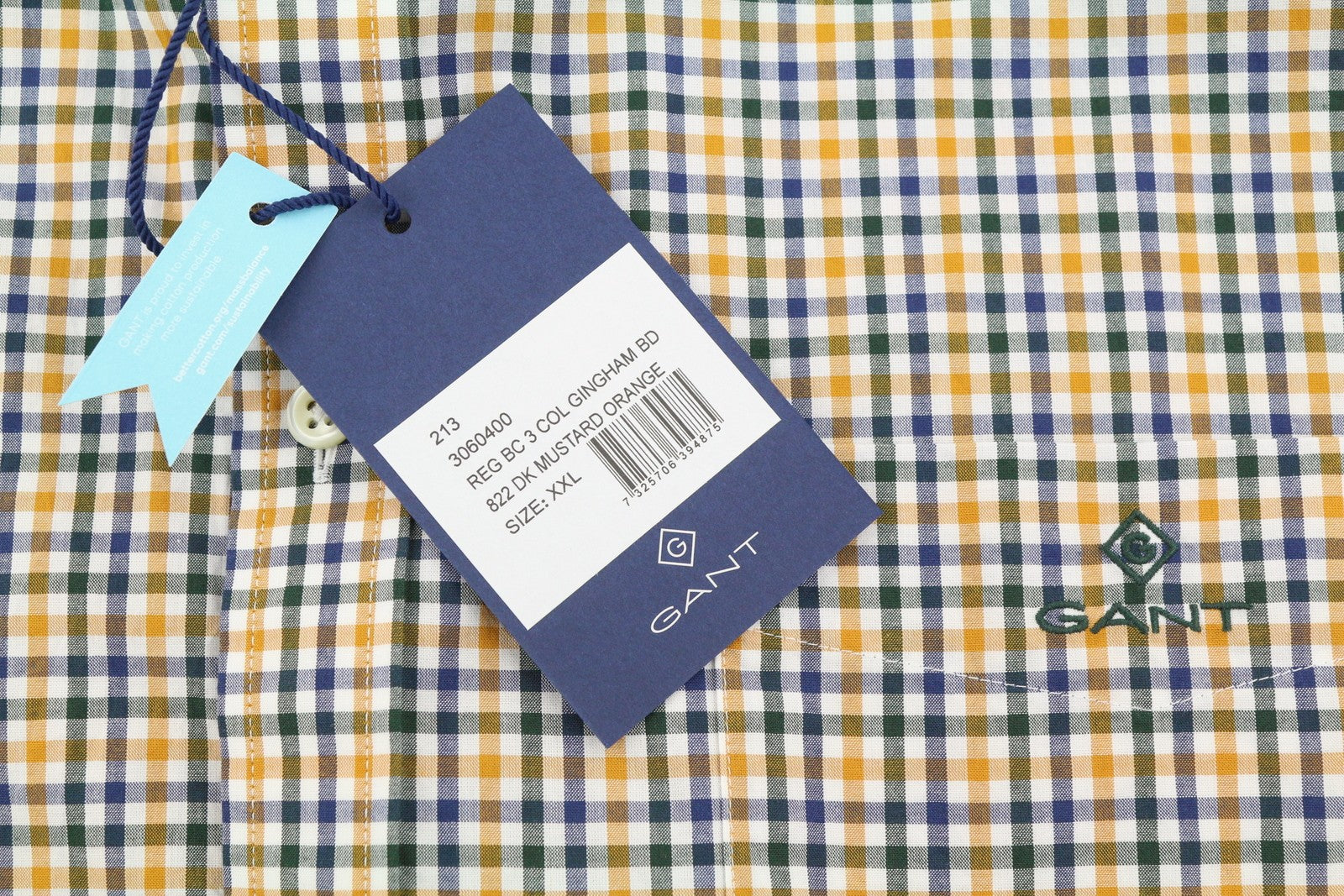 GANT The Broadcloth Gingham Men Shirt 2XL Mustard Orange Button-Down Casual