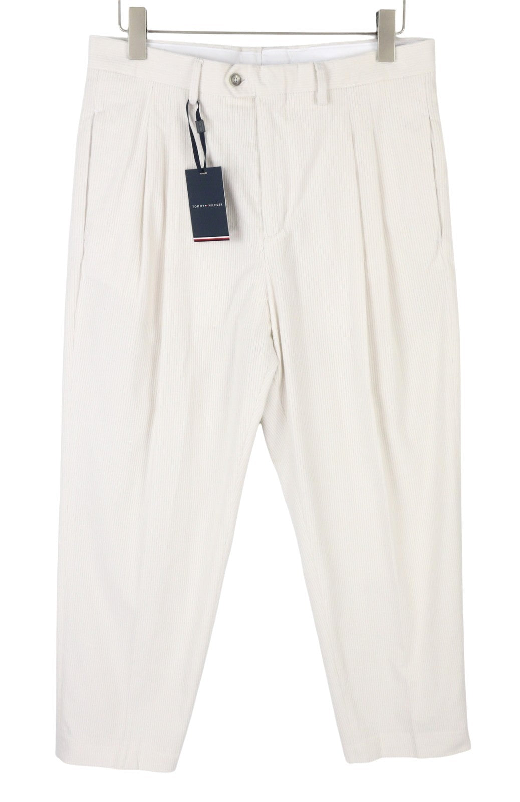 TOMMY HILFIGER Rock Velvet Cashmere Men Trousers EU48 White Corduroy Pleated Zip
