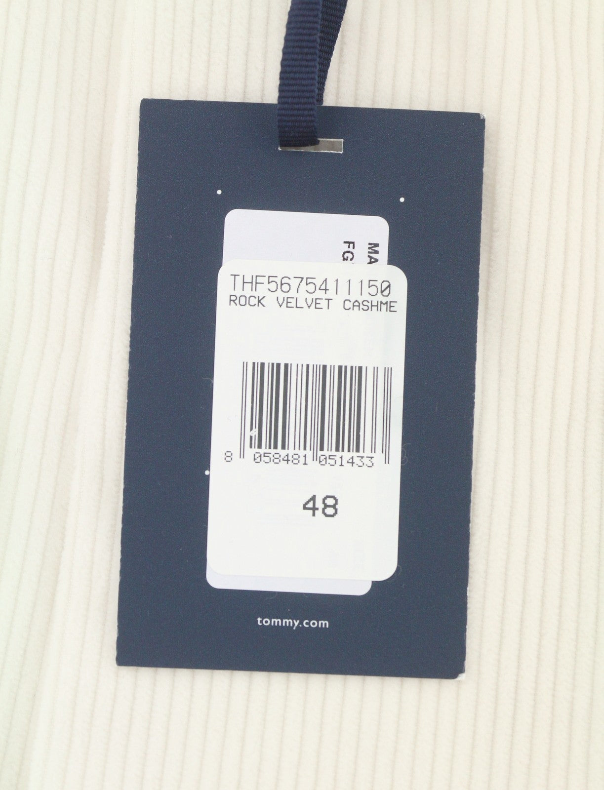 TOMMY HILFIGER Rock Velvet Cashmere Men Trousers EU48 White Corduroy Pleated Zip