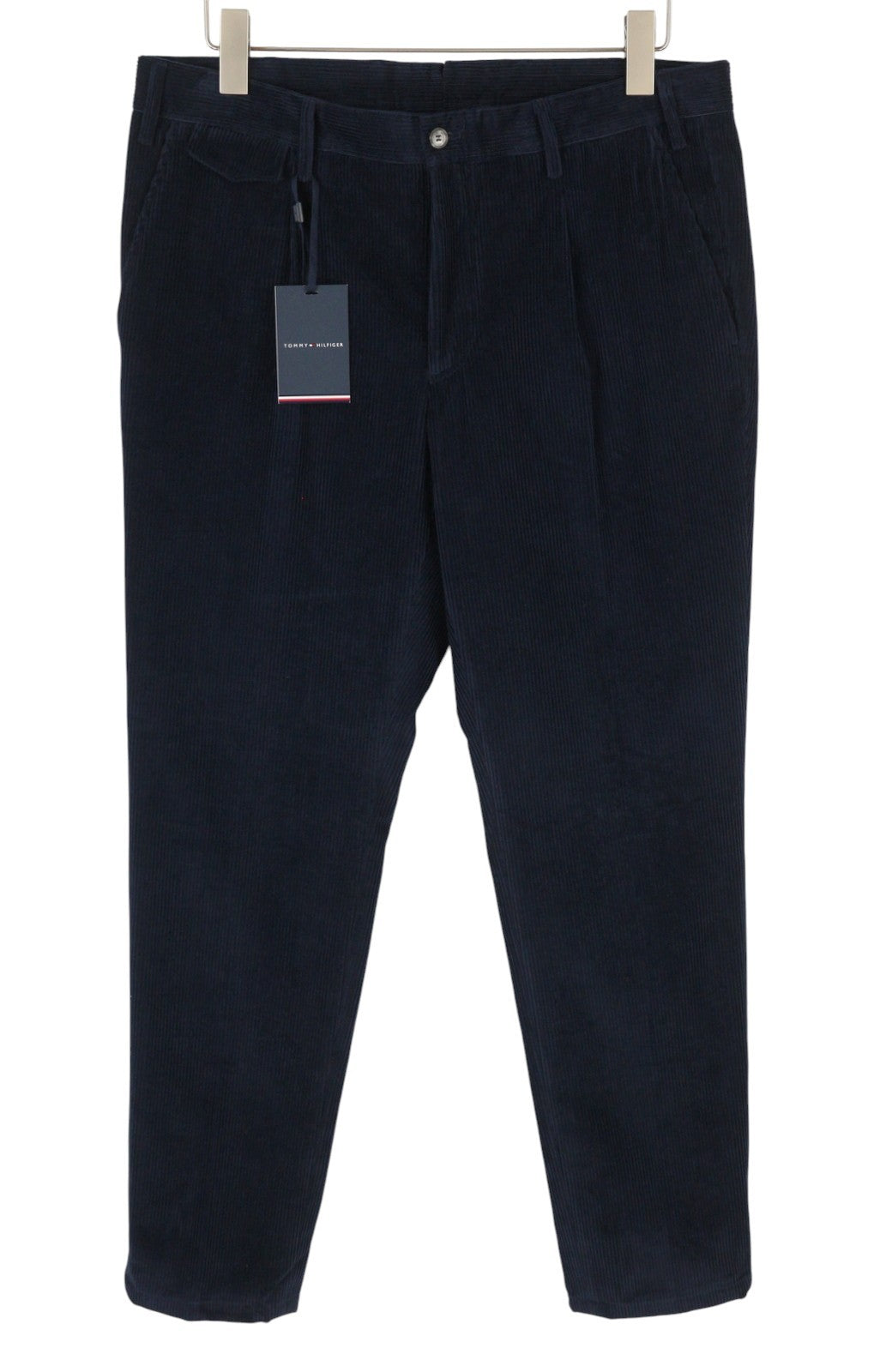 TOMMY HILFIGER Rock Velvet Cashme Men Trousers EU52 Dark Blue Corduroy Pleated