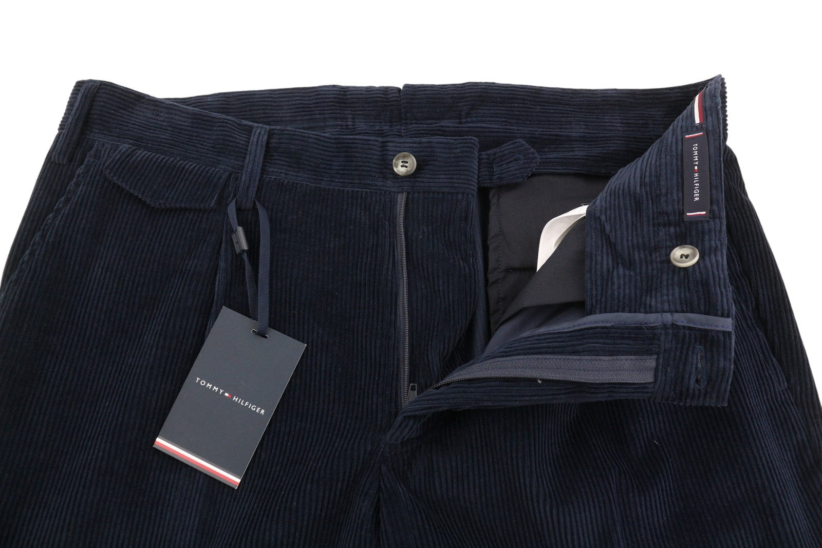 TOMMY HILFIGER Rock Velvet Cashme Men Trousers EU52 Dark Blue Corduroy Pleated