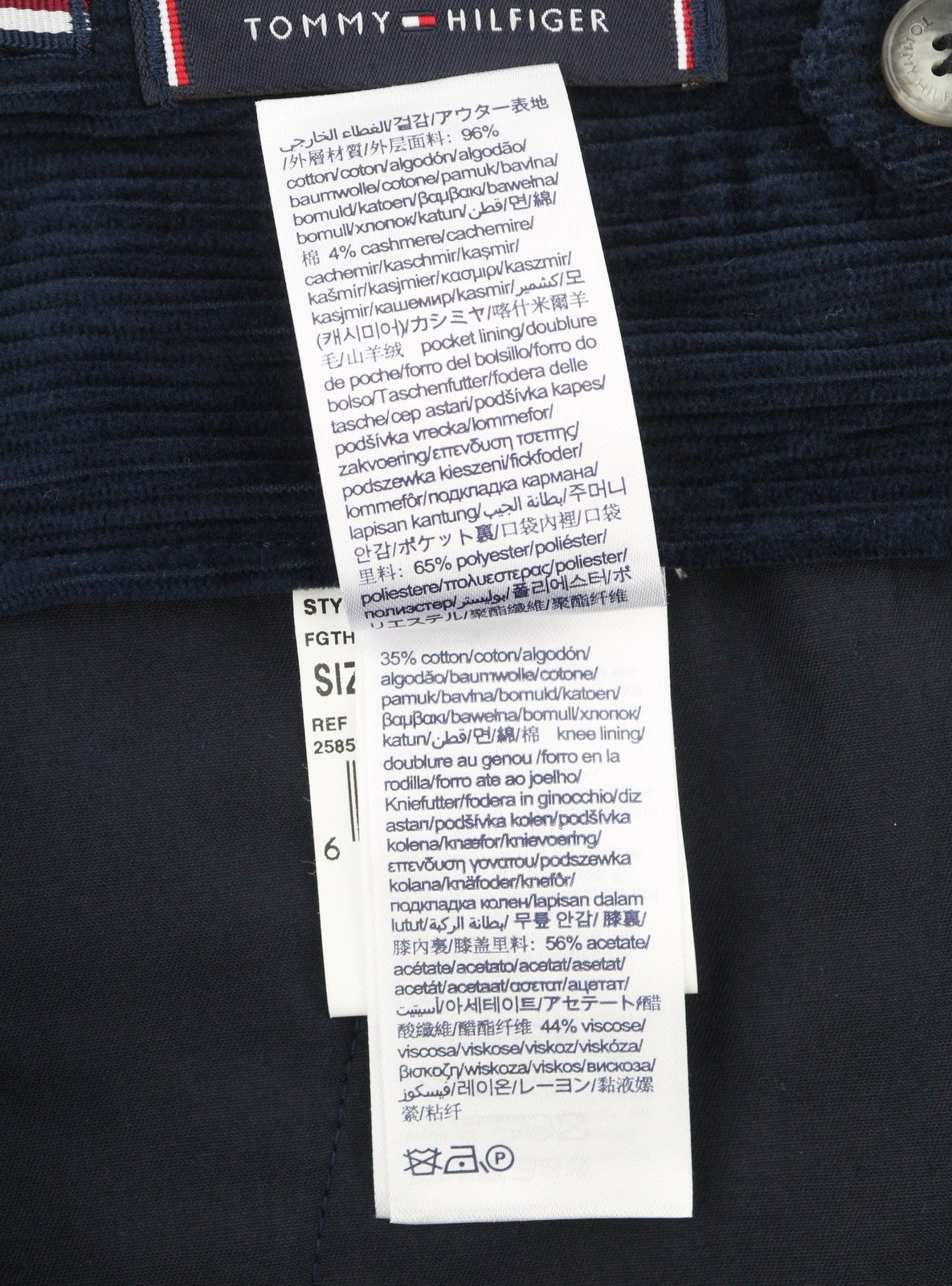 TOMMY HILFIGER Rock Velvet Cashme Men Trousers EU52 Dark Blue Corduroy Pleated