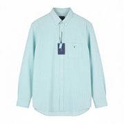 GANT The Broadcloth Stripe Men Shirt L Aqua Green Button-Down Neck Patch Pocket