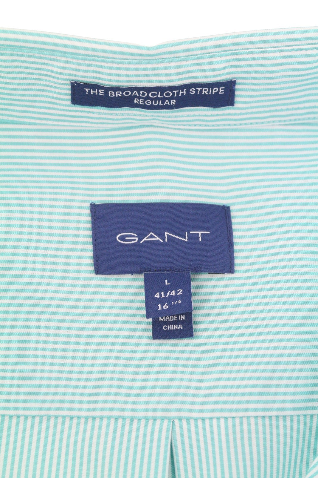 GANT The Broadcloth Stripe Men Shirt L Aqua Green Button-Down Neck Patch Pocket