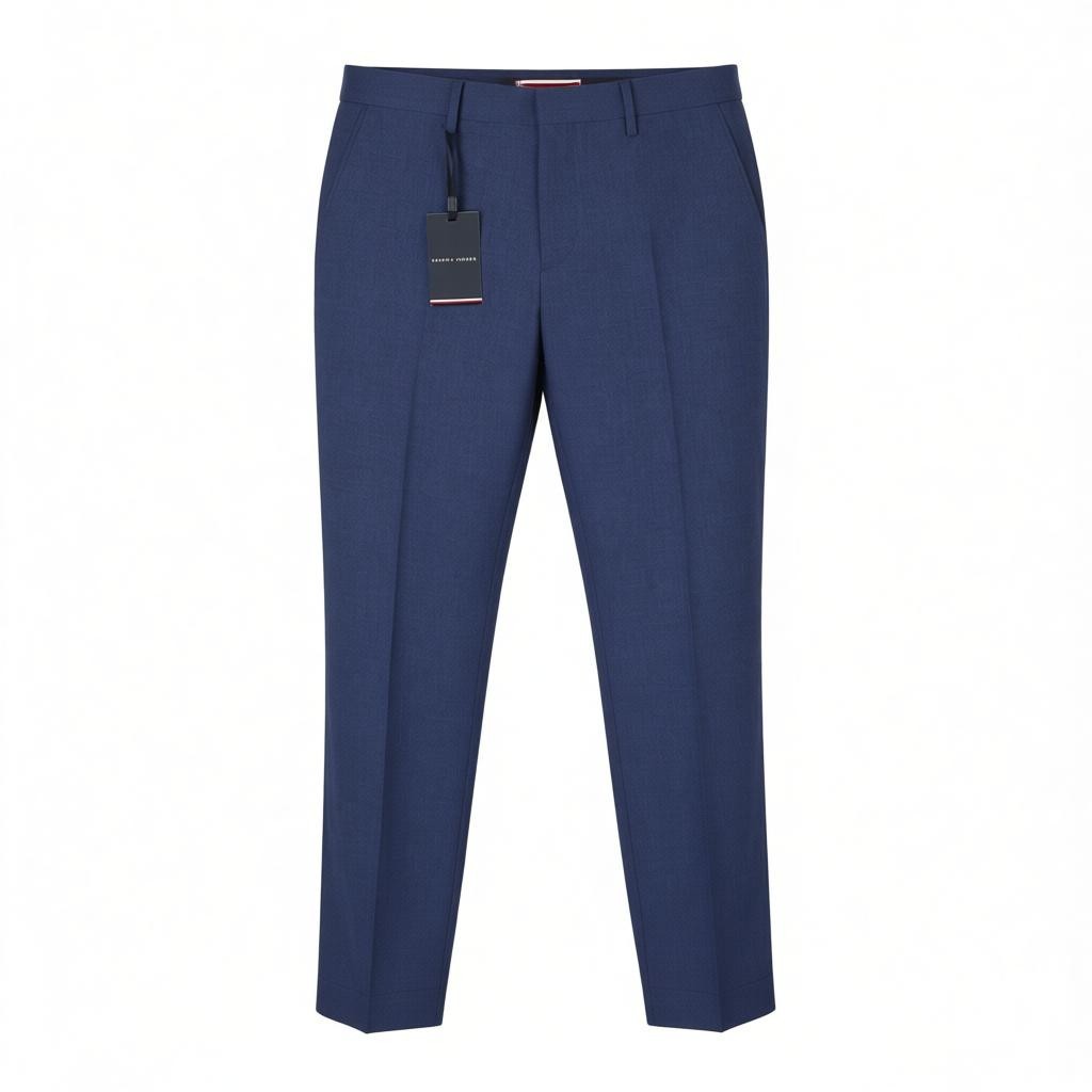 TOMMY HILFIGER THFlex Micro Structure Men Trousers EU48 Blue Wool Blend Tapered