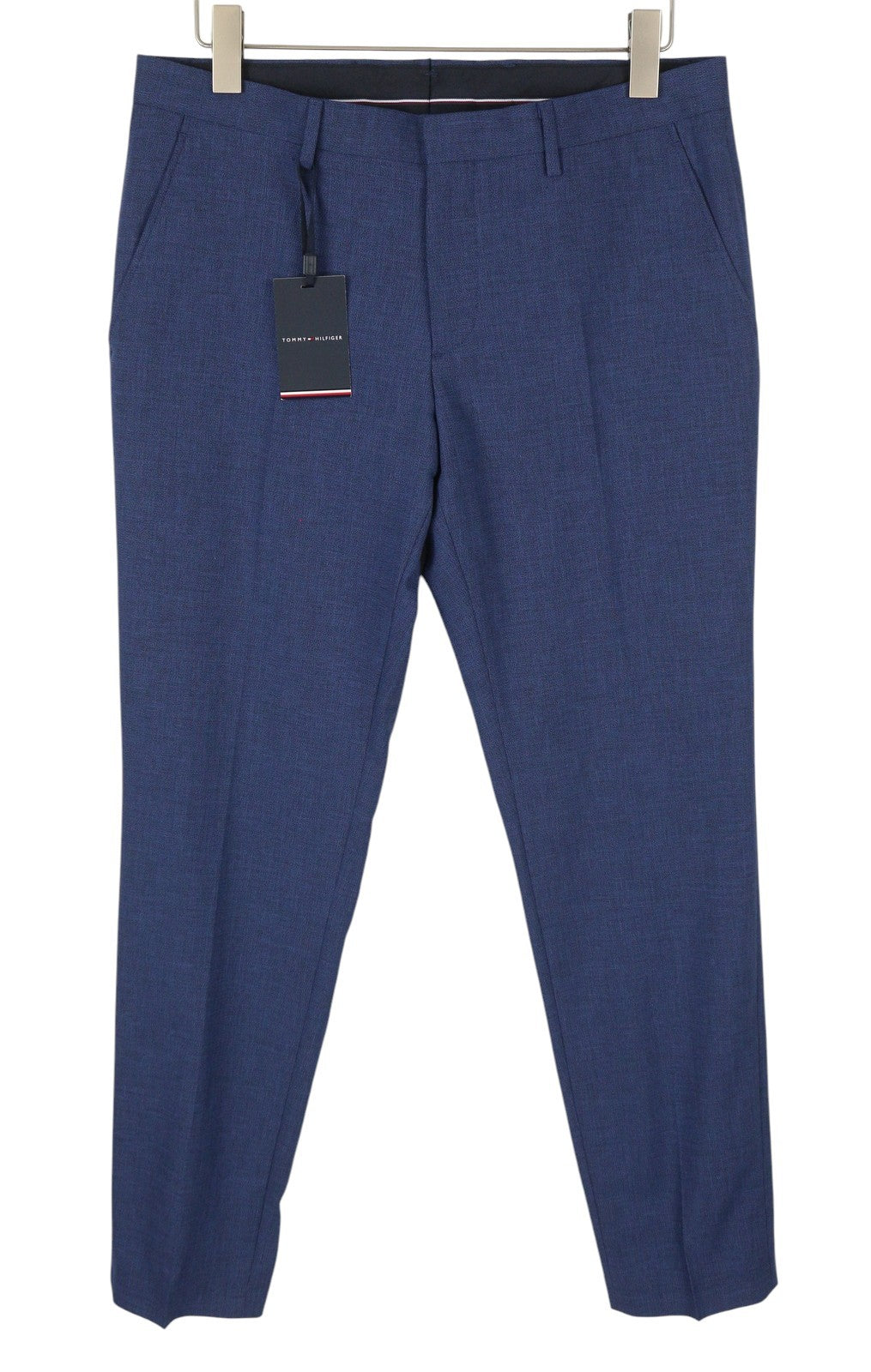 TOMMY HILFIGER THFlex Micro Structure Men Trousers EU48 Blue Wool Blend Tapered