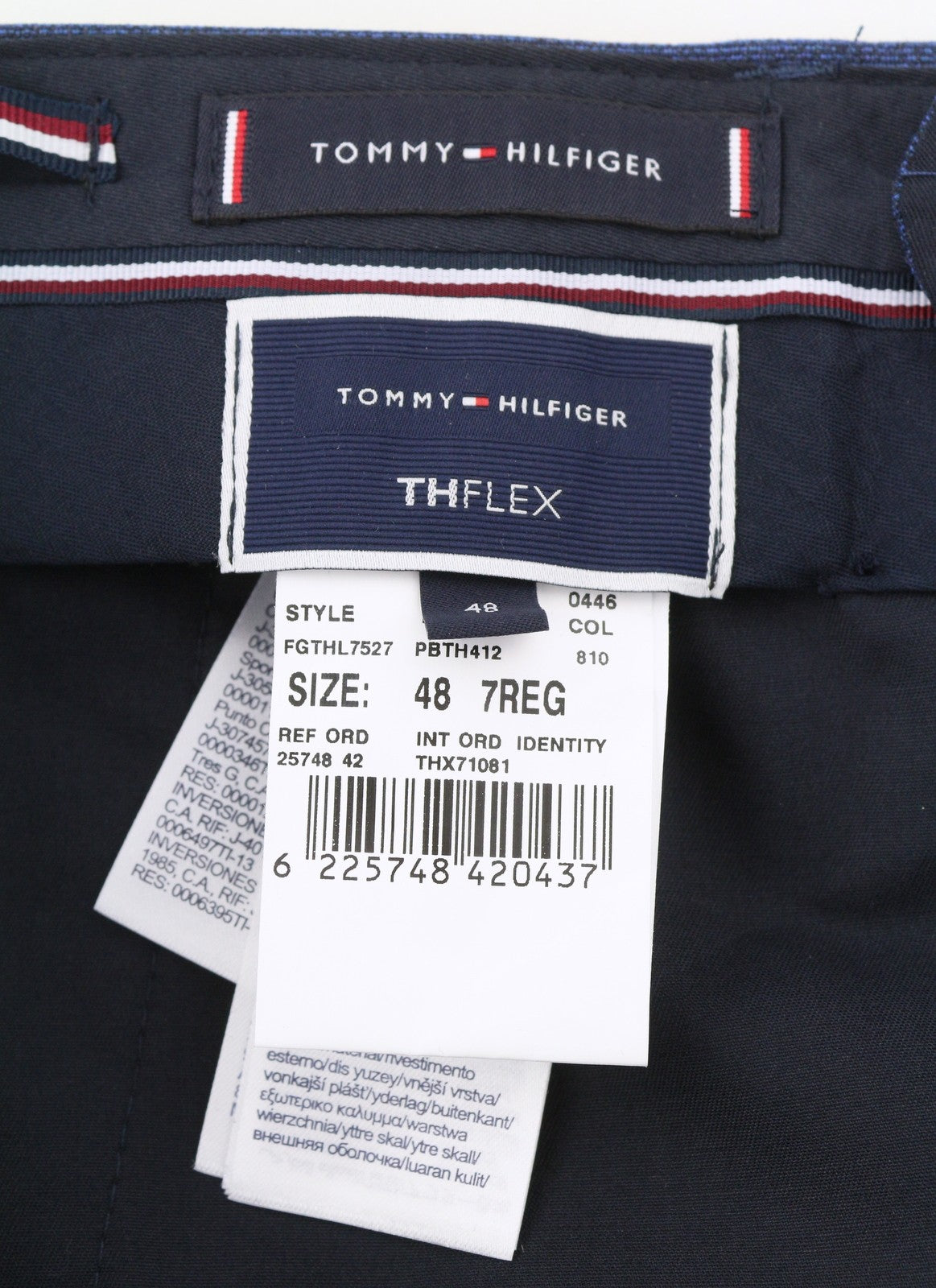 TOMMY HILFIGER THFlex Micro Structure Men Trousers EU48 Blue Wool Blend Tapered