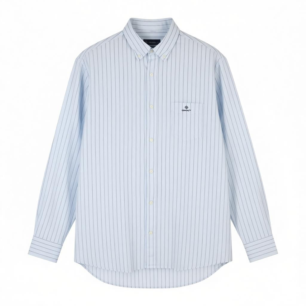 GANT Reg Oxf Stripe Men Shirt XL Light Blue Button-Down Neck Patch Pocket Casual