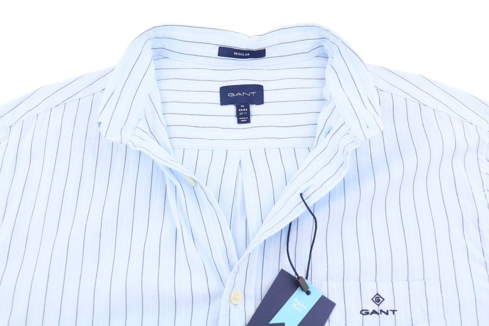 GANT Reg Oxf Stripe Men Shirt XL Light Blue Button-Down Neck Patch Pocket Casual