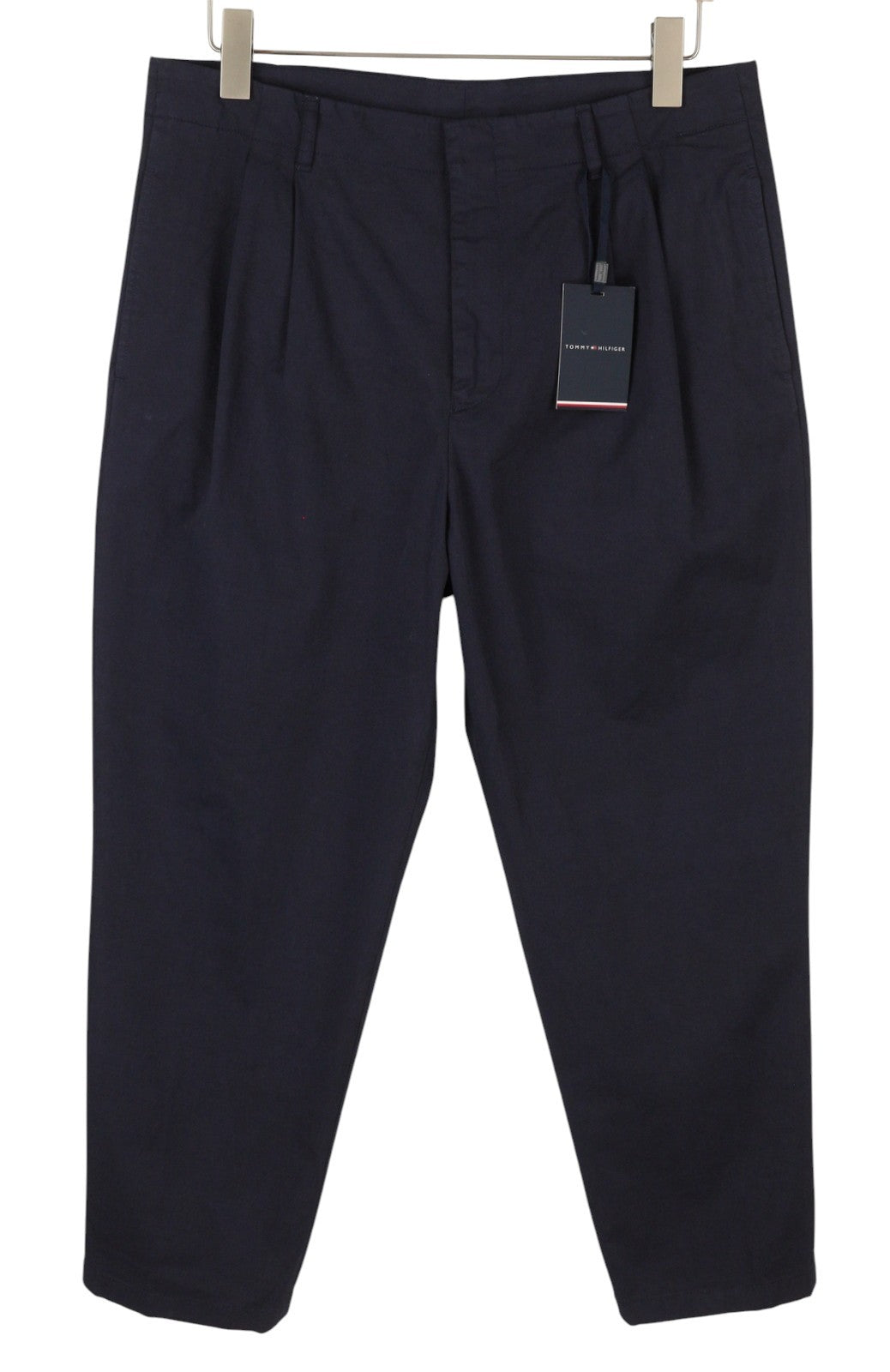 TOMMY HILFIGER Army Stretch Twill Men Trousers EU50 Dark Blue Pleated Zip Fly