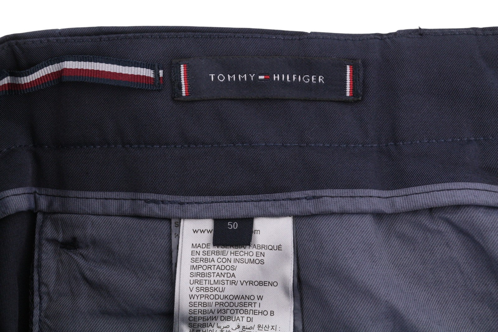 TOMMY HILFIGER Army Stretch Twill Men Trousers EU50 Dark Blue Pleated Zip Fly