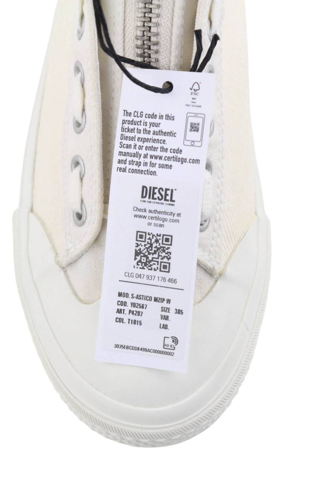 DIESEL S-Astico MZIP Women Sneakers UK6 EU38.5 White High Top Hybrid RRP180
