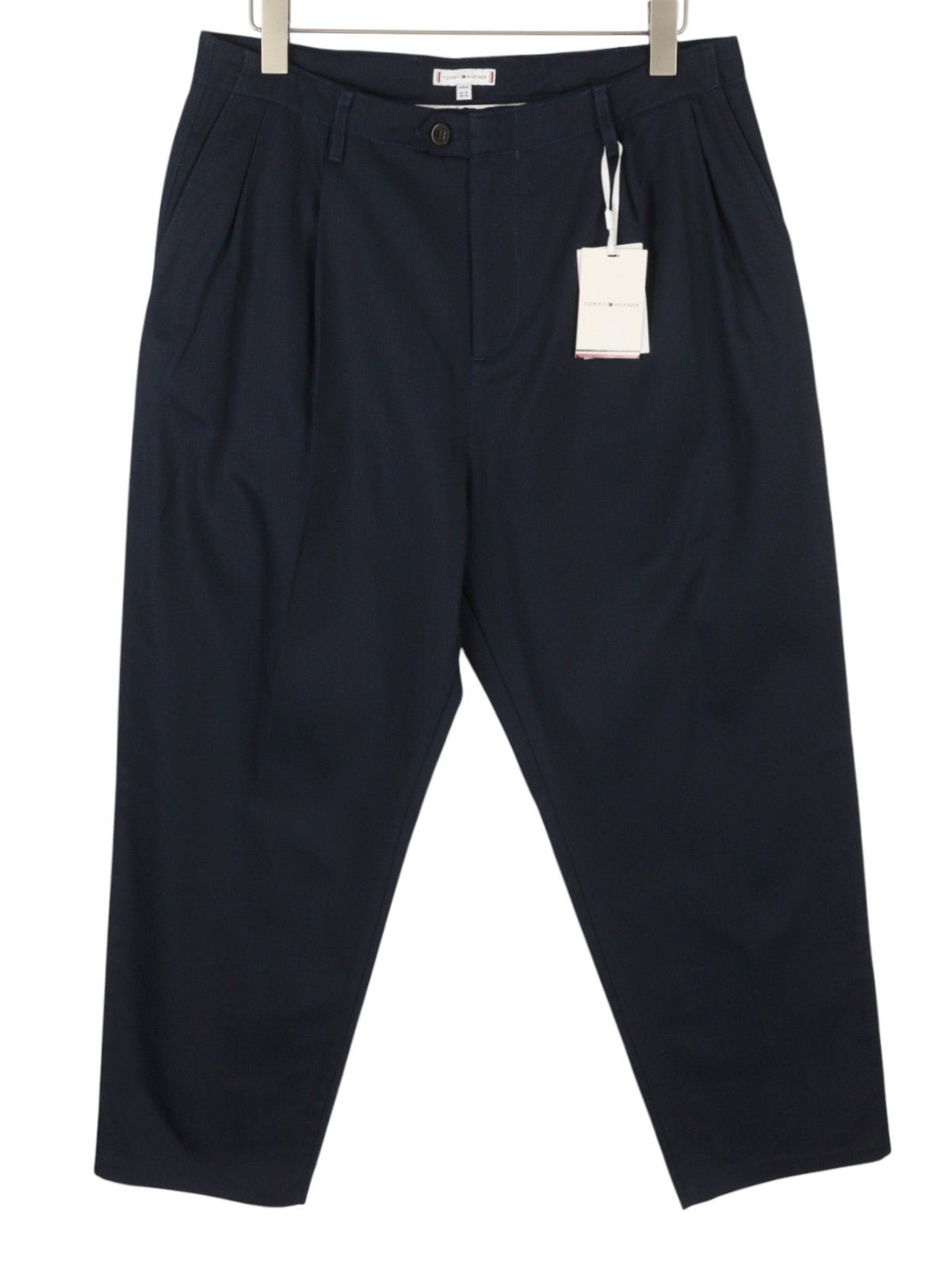 TOMMY HILFIGER Relaxed Straight Women Trousers EU42 Dark Blue Pleated Zip Fly