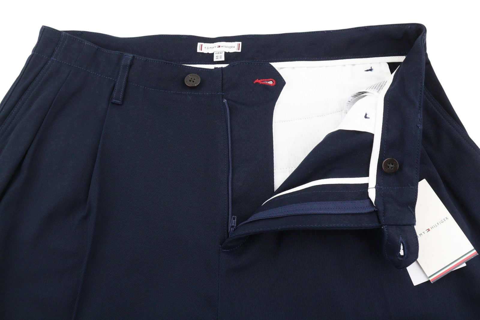 TOMMY HILFIGER Relaxed Straight Women Trousers EU42 Dark Blue Pleated Zip Fly