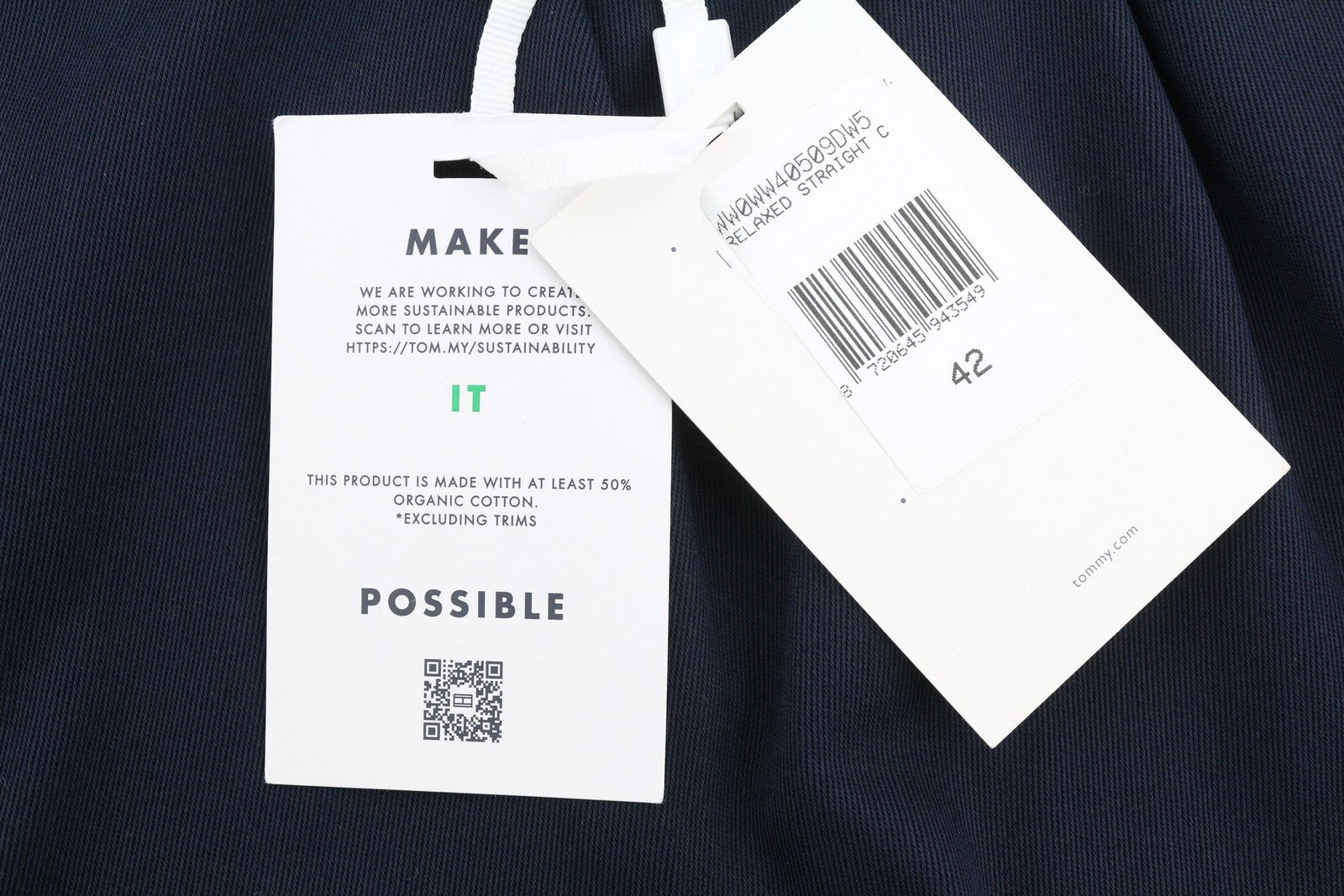 TOMMY HILFIGER Relaxed Straight Women Trousers EU42 Dark Blue Pleated Zip Fly