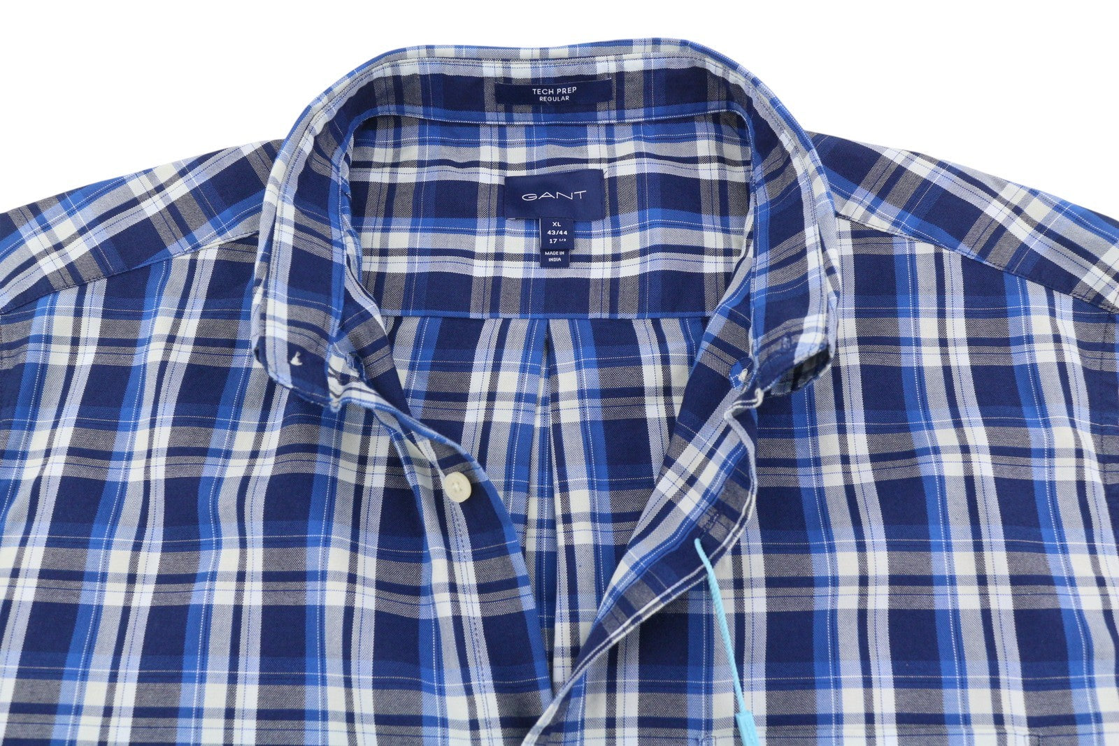 GANT Tech Prep Oxford Check Men Shirt XL Blue Regular Button-Down Neck Casual