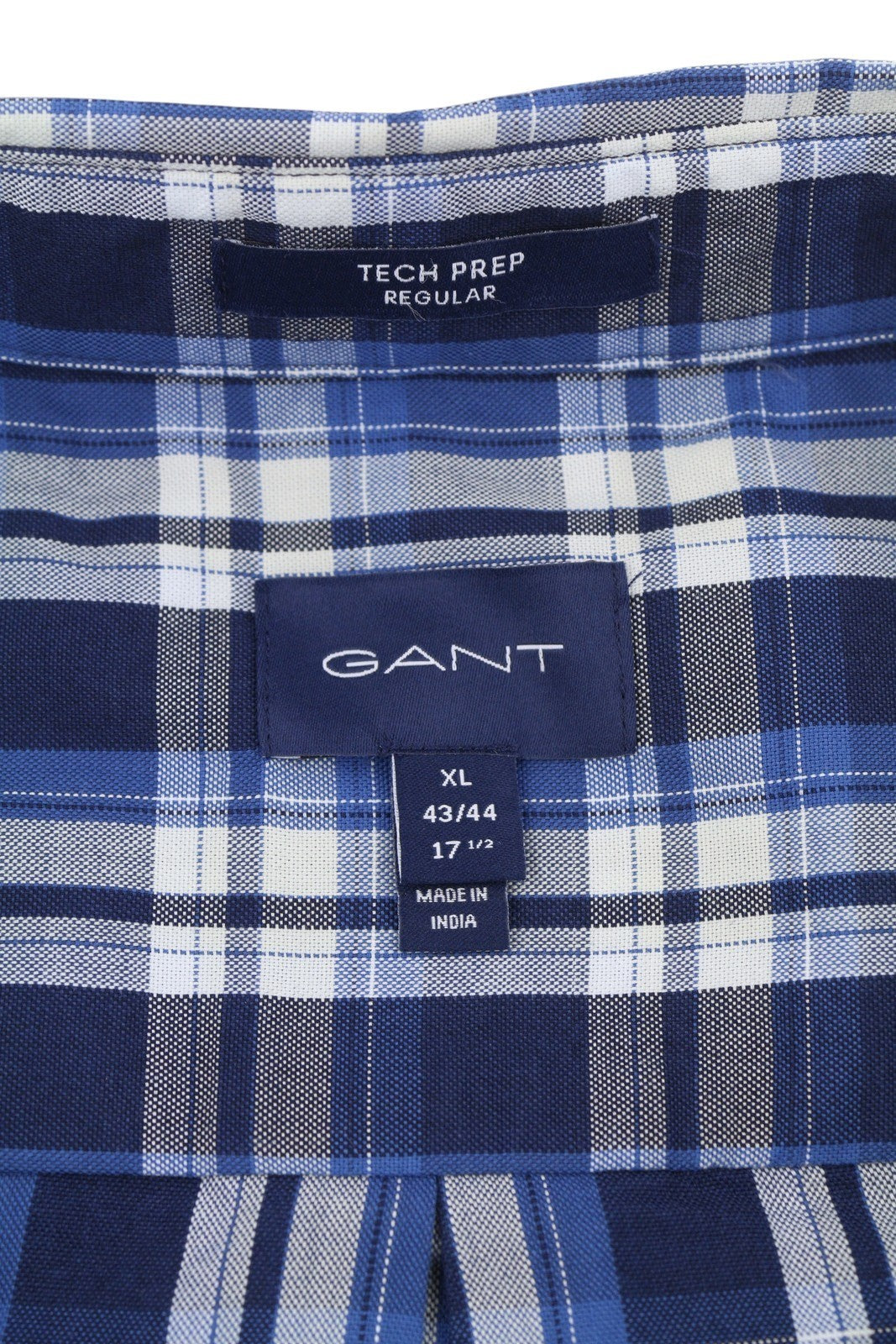 GANT Tech Prep Oxford Check Men Shirt XL Blue Regular Button-Down Neck Casual