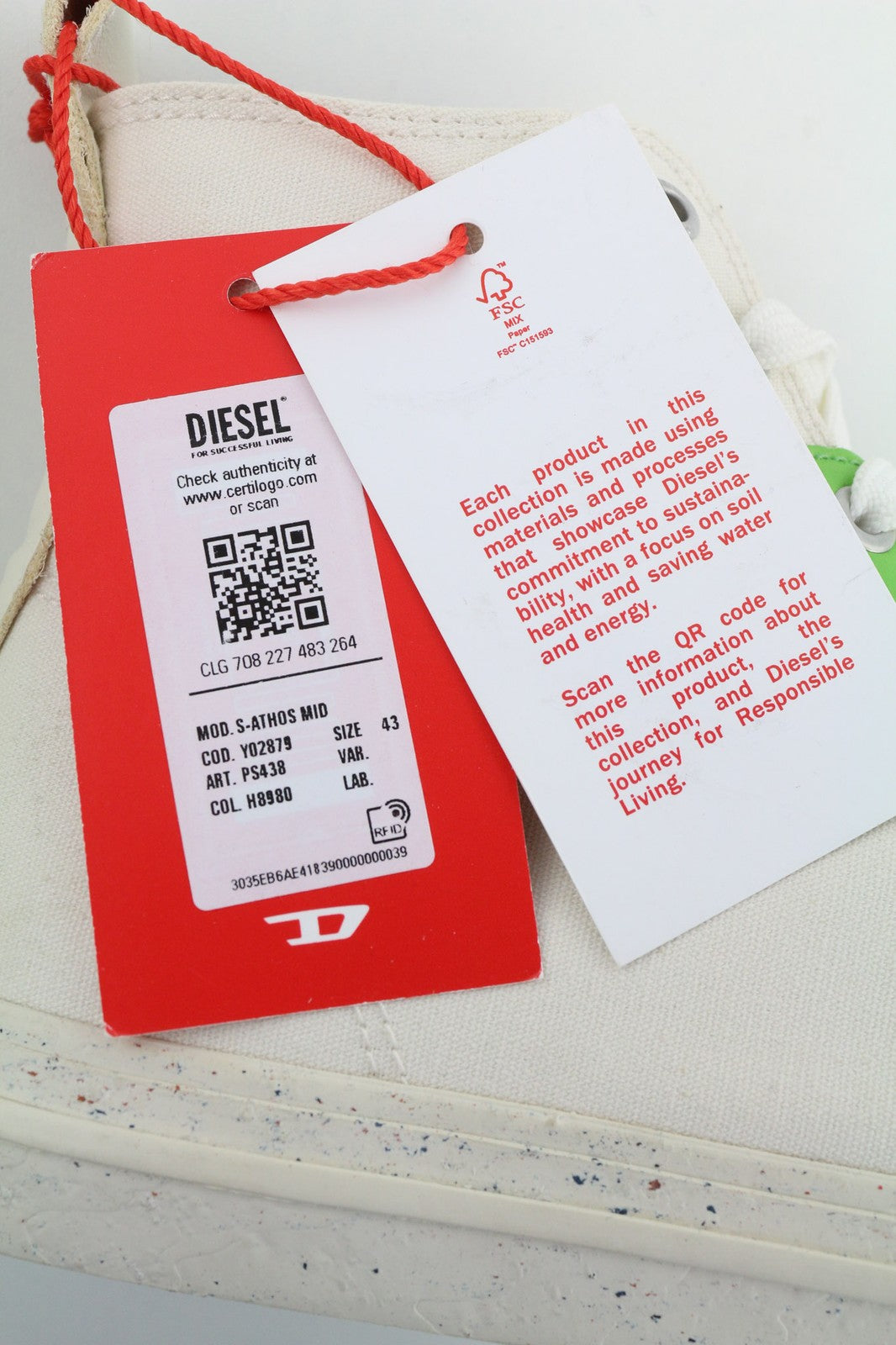 DIESEL A-Athos Mid Men Sneakers UK9 EU43 White High Top Lace Up Trainers RRP175