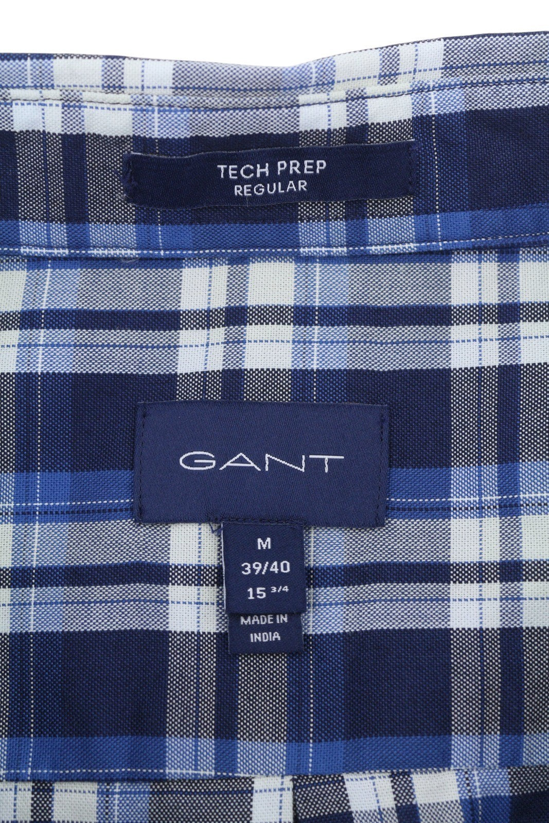 GANT Tech Prep Oxford Check Men Shirt M Blue Regular Button-Down Neck Casual