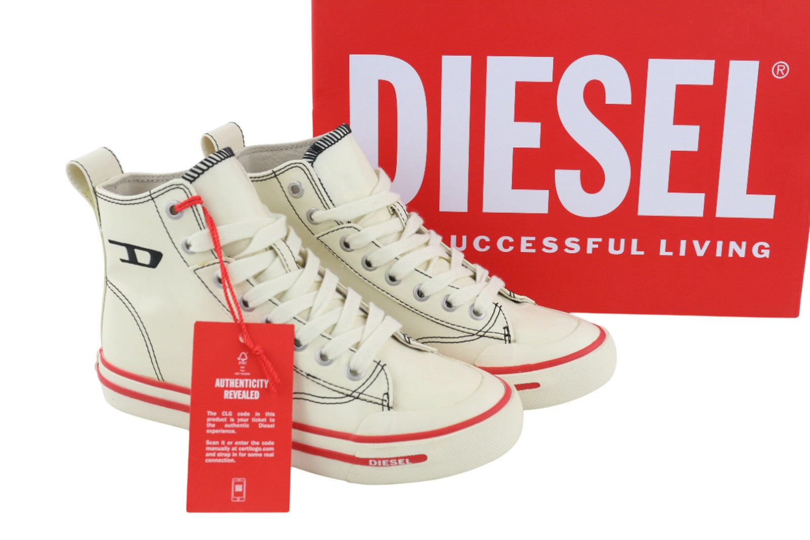 DIESEL A-Athos Mid Women Sneakers UK4 EU36 White Almond High Trainers RRP175