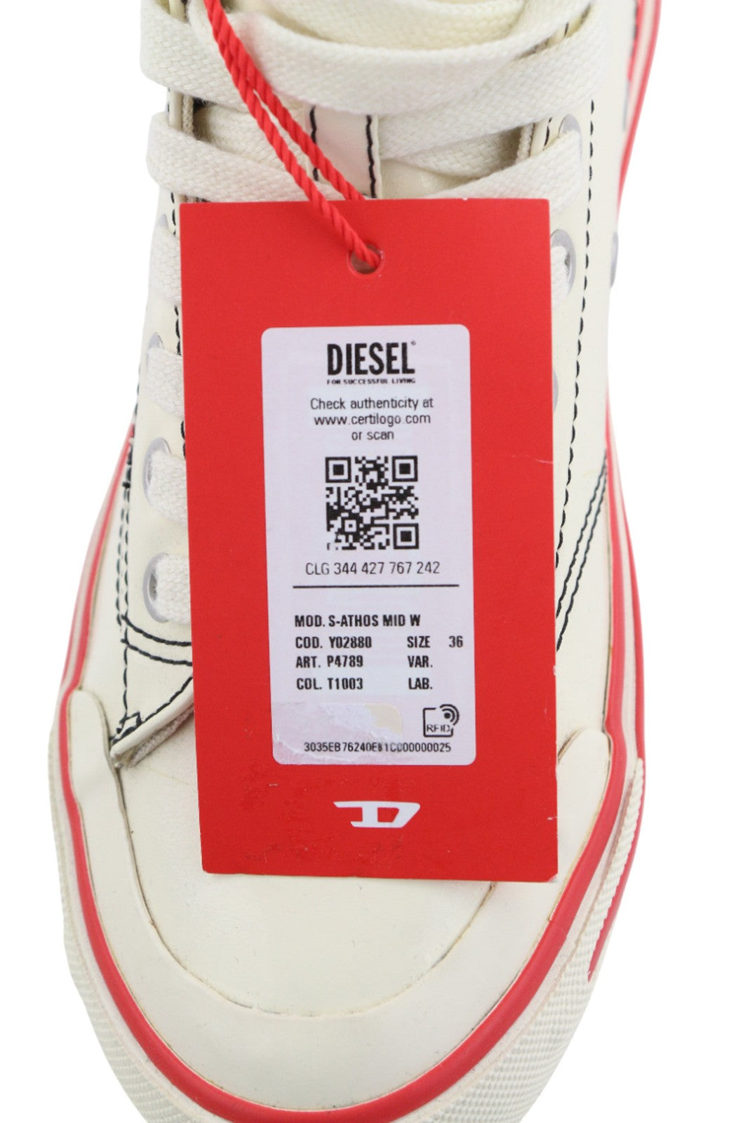 DIESEL A-Athos Mid moteriški sportbačiai, UK4 EU36, balti, migdolų spalvos, aukšti, RRP 175 